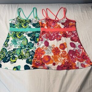 Bundle of 2 PrAna Athletic Tank Top Floral Print Crisscross Colorful Back Size S